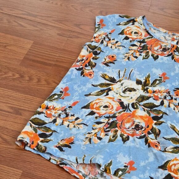 Joie Top Womens Large Blue Floral Linen Short Sleeve Casual Beachy Button Back - Picture 2 of 12